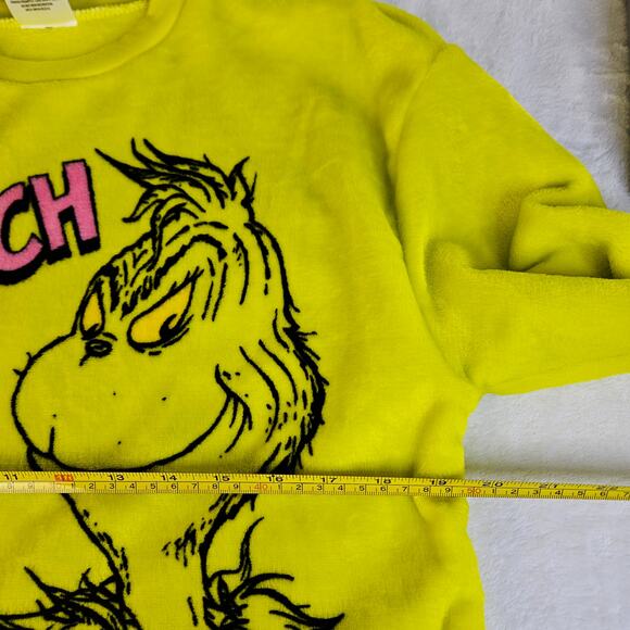 The Grinch Fuzzy Fleece Sweater Neon Yellow Size Small Dr. Seuss Christmas - Picture 7 of 8